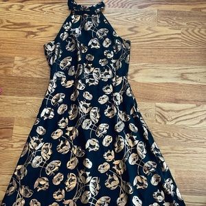Ann Taylor Factory High Neck Black and Gold A Line Dresd
